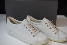 ECCO Ladies Leatehr Shoes - Casual Low-Top Lace-Up Sneakers White UK Size 4.5