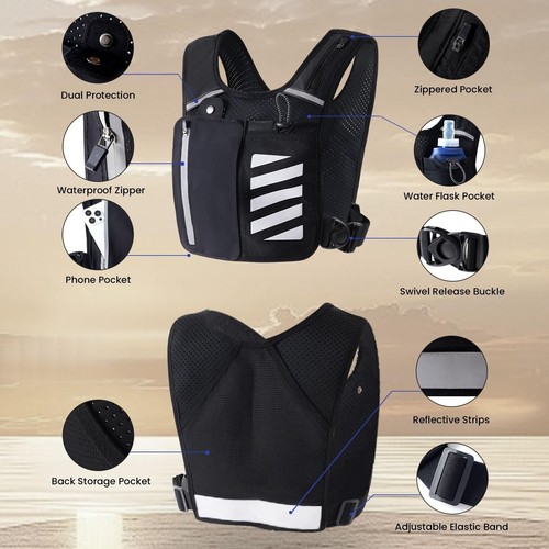 Reflective Running Vest with Water Bottle Phone Holder for Women/Men, Hydrati... - Picture 7 of 7