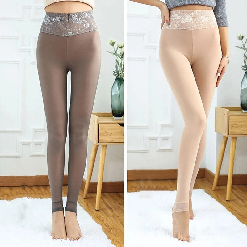 Women Warm Winter Double Lined Stretch Thermal Thick Fleece Tights Pantyhose