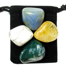 VERBAL COMMUNICATION Tumbled Crystal Healing Set = 4 Stones + Pouch + Card
