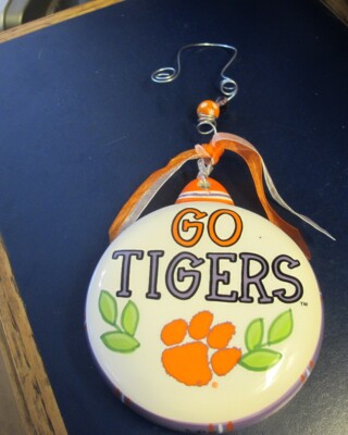 Glory Haus Clemson Ceramic Puff Christmas Ornament Tiger Paw Orange Purple White