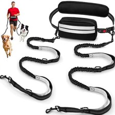 Hands Free Dog Leash with Zipper Pouch for Two Dogs Adjustable Waist Leash