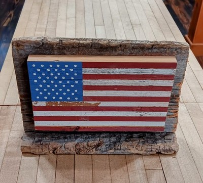 Veteran-Made Barn Wood American Flag Sign Rustic Tabletop Decor