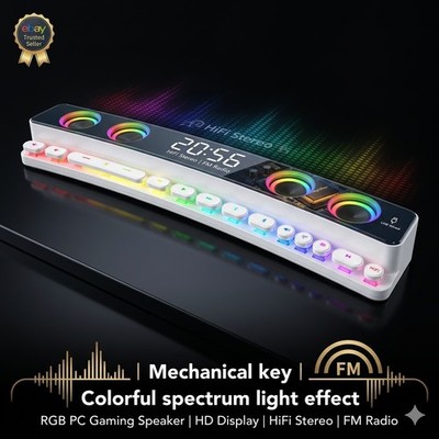 RGB PC Gaming Speaker Soundbar HiFi Stereo Computer Sound Bar Bass Wireless FM