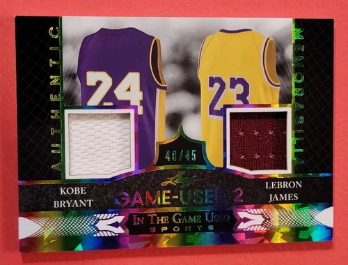 Lebron James GAME USED JERSEY CARD #40/45 KOBE BRYANT 2024 LEAF IN GAME LAKERS