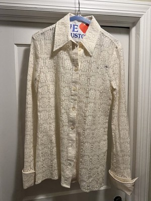 NWT $895 Max Mara Cream Crochet Button Down Shirt Size US M
