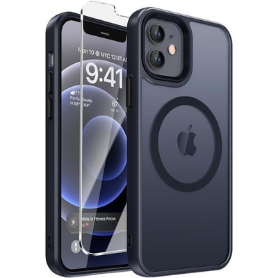 iPhone 12/12 Pro Case with Screen Protector, Shockproof Slim Matte Black Cover