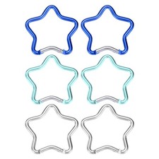 Star Shaped Snap Clip 6 Pack - Keychain Clip Light Blue/Dark Blue/Silver 