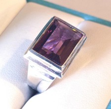 Vintage Sterling Silver Dark Faceted Amethyst Ring Size 5