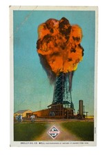 1930 Skelly Oil Co Well Caught Fire Tulsa Exposition Postcard