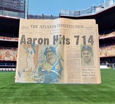 AARON HITS 714 - The Atlanta Constitution 1974 Original Newspaper Braves Vintage