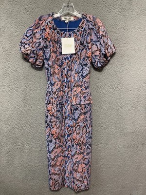Diane Von Furstenberg Womens Grenada Dress Size 2 Leopard Fish Blue NWT $468