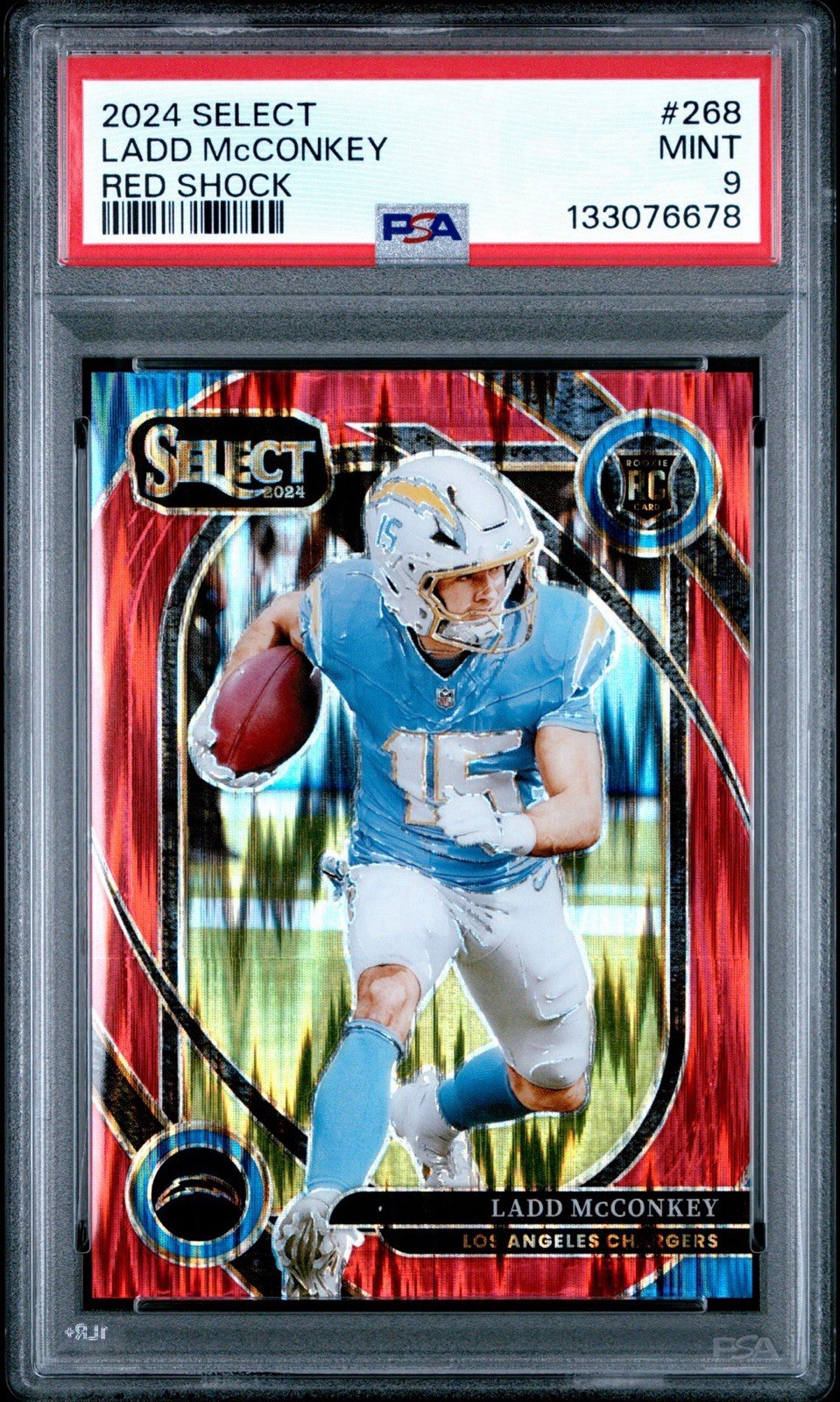 2024 Panini Select Club Level Ladd McConkey #268 Red Shock Prizm /249 (RC)