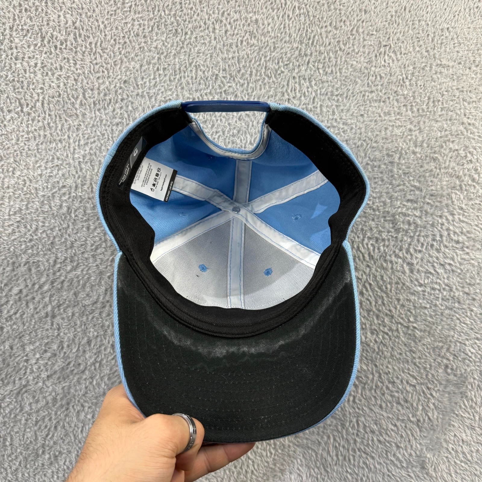 Vintage TaylorMade Light Blue Rubber Patch Logo OSFA Adjustable Baseball Cap image 10