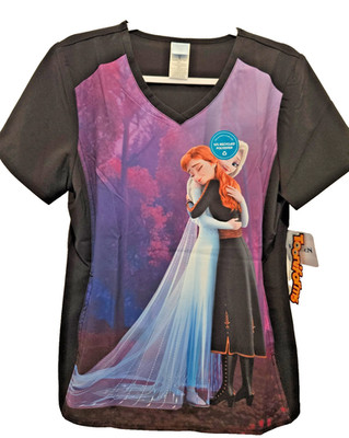 Cherokee Disney ~ Tooniforms ~ Frozen ~ V Neck Scrub Top ~ Size S ~ NWT