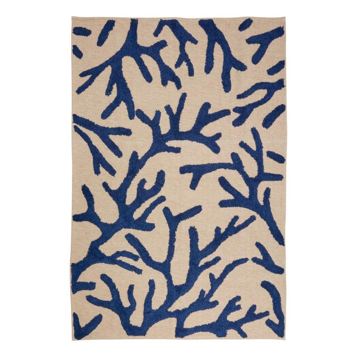 Tapis bleu Océania 120x170cm à motifs coraux élégants pour salon