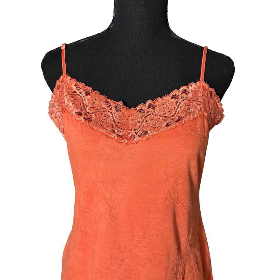 Camiseta sin mangas DKNY Jeans para mujer Y2K encaje ribete cami talla M naranja romántica preppy Foto 2 de 4