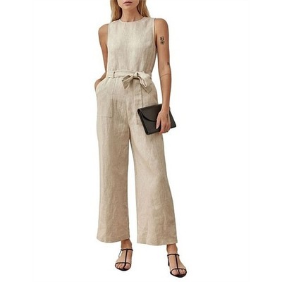 Reformation Naomi Wide Leg Linen Jumpsuit Oatmeal Beige Sleeveless Size 2