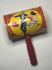 Vintage U.S. Metal Toys Party Tin Litho Wood Handle Circus Noisemaker Party NYE