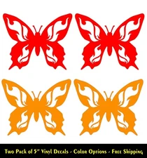 Butterfly with Flames Two 5" Vinyl Decals Car Truck Window Laptop Color Options