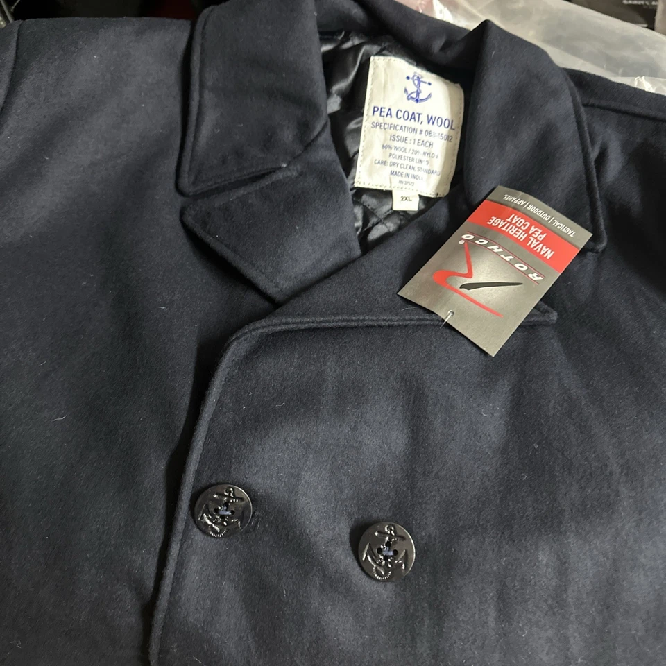 Rothco Naval Heritage 豌豆外套 - 海军蓝 XXL 全新 带标签  — 第 3/4 张图片