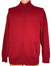 LL Bean Men's Sweater Burgundy Red Large Zip Cardigan Mock 100 Cotton