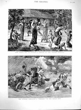 Antigua impresión antigua 1880 Birmania Festival del Agua Campaña Afgana Bolan Pass 19th