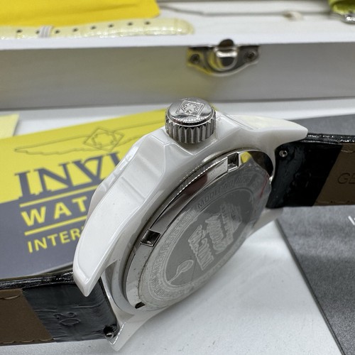 Invicta Tritnite Night Glow White Ceramic Watch w Box and 3 Leather Bands - Picture 4 of 15