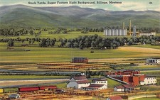 Postcard MT: Stock Yards, Sugar Factory, Billings, Montana Linen 1940's