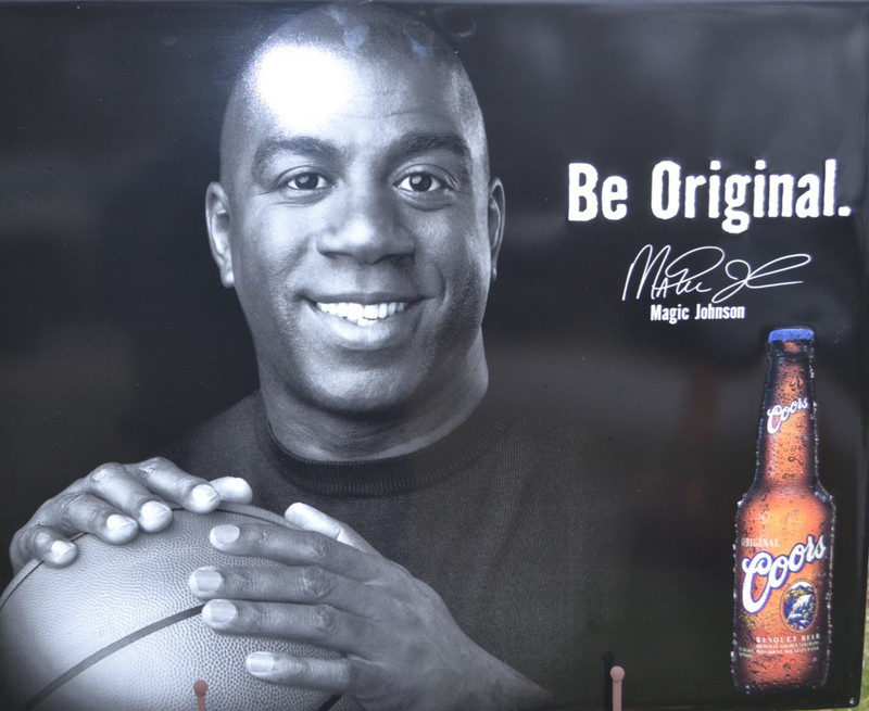 MAGIC JOHNSON COORS BE ORIGINAL 2001 28X23 Sign NOS Lakers Basketball NBA beer