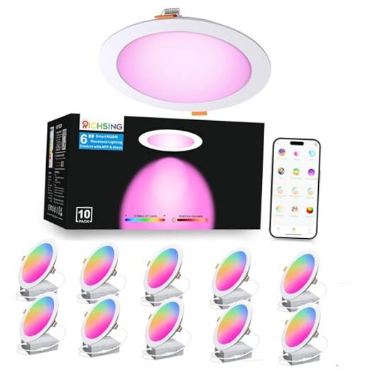 Smart Recessed Lighting 6 inch RGBCW Color Changing 16W Recessed Ceiling Light