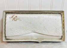 Vintage La Regale Satin Clutch Purse w Hand Sewn Seed Pearls 4X9