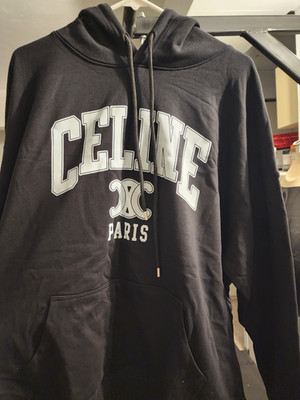 CELINE XL Men's Black Logo Pullover Hoodie Fleece Hooded Paris Designer 100% OG