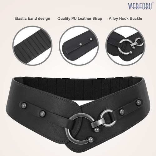 Women Vintage Wide Elastic Thick Stretch Belt with Interlock Buckle for Dress... - Bild 3 von 6