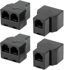 4 Pack Black RJ12 6P6C Telephone Line Splitters, 1 Female to 2 Female, Cable