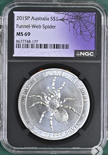 2015-P Australia Funnel Web Spider 1oz .999 Silver MS69 NGC Black Core