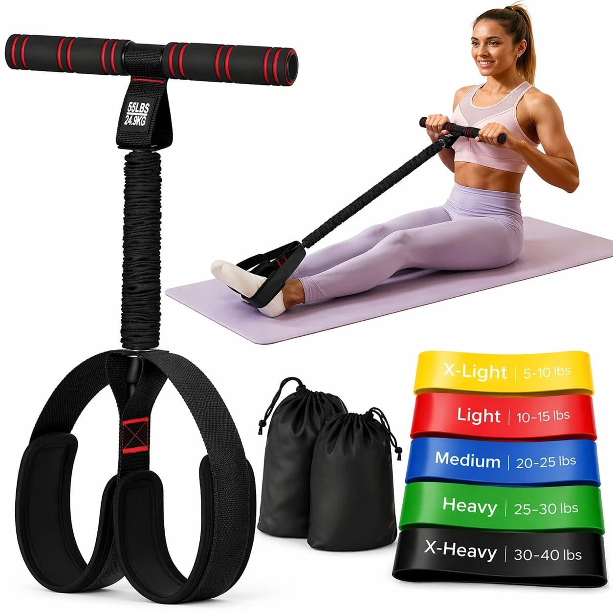Pedal Resistance Bands with Handles, Home Workout Equipment Set, Exercise Ban...