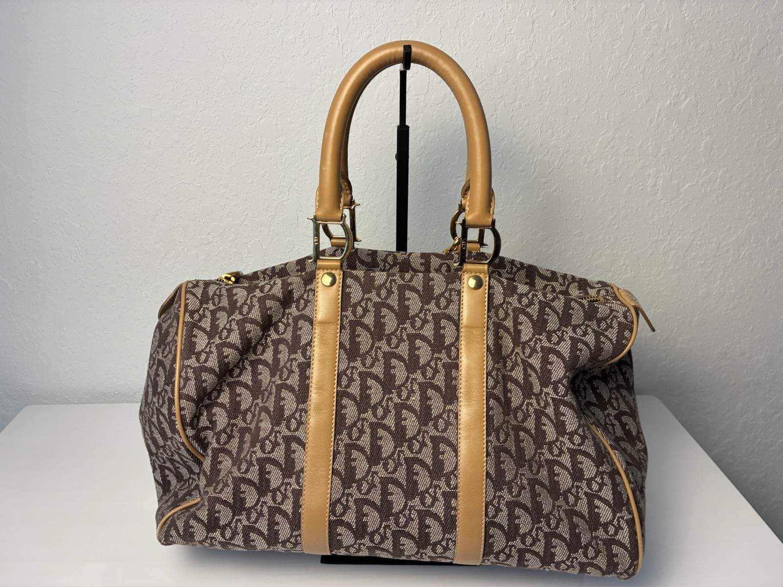CHRISTIAN DIOR Boston bag Trotter Brown Vintage Authentic From Japan