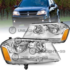 For 2008-2014 Dodge Avenger SXT SE Headlights Chrome Headlamp Pair Left+Right 