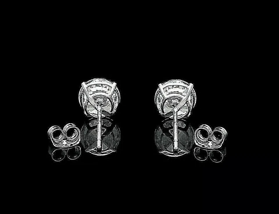 Aretes de 9,00 quilates de corte redondo VVS1/D creados en laboratorio de oro blanco de 14 quilates de 10 mm a retroceso Foto 2 de 4