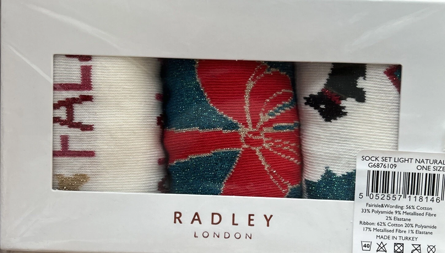 Radley Set 3 Boxed Light Natural Cotton Mix One Size Sock Set