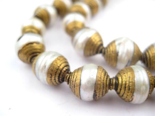 Pearl Nepali Brass Capped Beads 10mm Multicolor Oval 20 Inch Strand - Picture 1 of 2