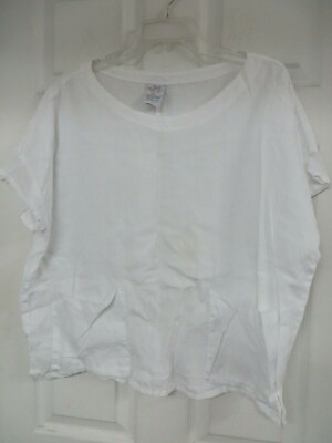 MATCH POINT  Pre-shrunk Linen Cap sleeve Pockets White Top Small Medium
