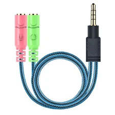 3.5mm Headphone Splitter Audio Stereo Extension Cable for Laptops PC Tablet