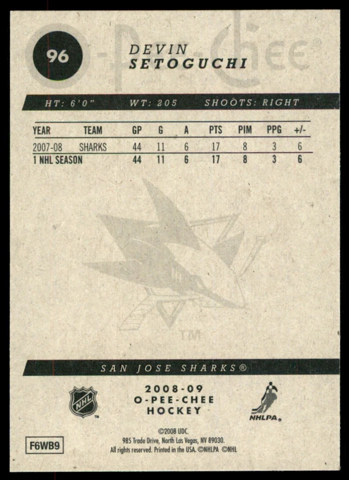 2008-09 O-Pee-Chee Devin Setoguchi #96 - Image 2 of 2