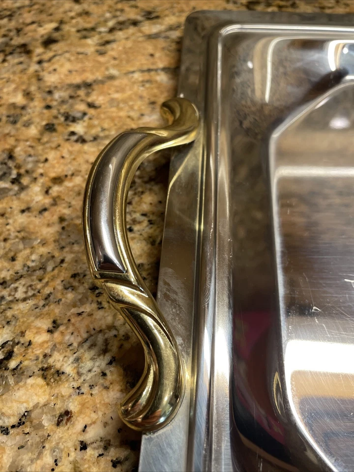 复古米高梅 Inox 18/10 服务托盘花卉金色蚀刻意大利 — 第 4/4 张图片