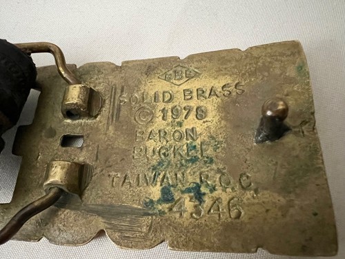 VTg Baron Brass Belt Buckle BRUCE Black Leather Embossed Belt Bald Eagle Men 38 - Picture 15 of 16