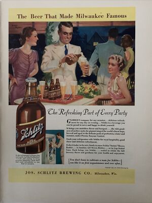 1937 vintage Schlitz beer print ad, the beer that made Milwaukee famous