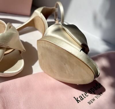 Kate Spade New York Bridal Bow Ivory Satin Hight Heel Sandals 9 B