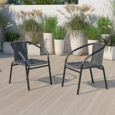 Grey Outdoor Rattan Chair Patio Wicker Set Garden Furniture Seat Stackable 2 Set